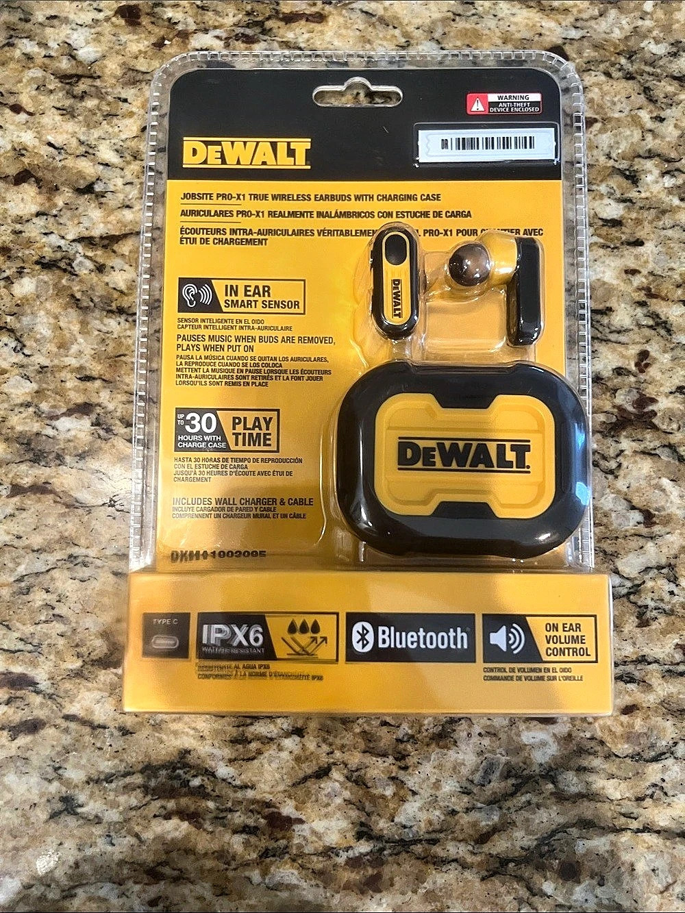 DEWALT Jobsite Pro-X1 Wireless Earbuds Black & Yellow NWT